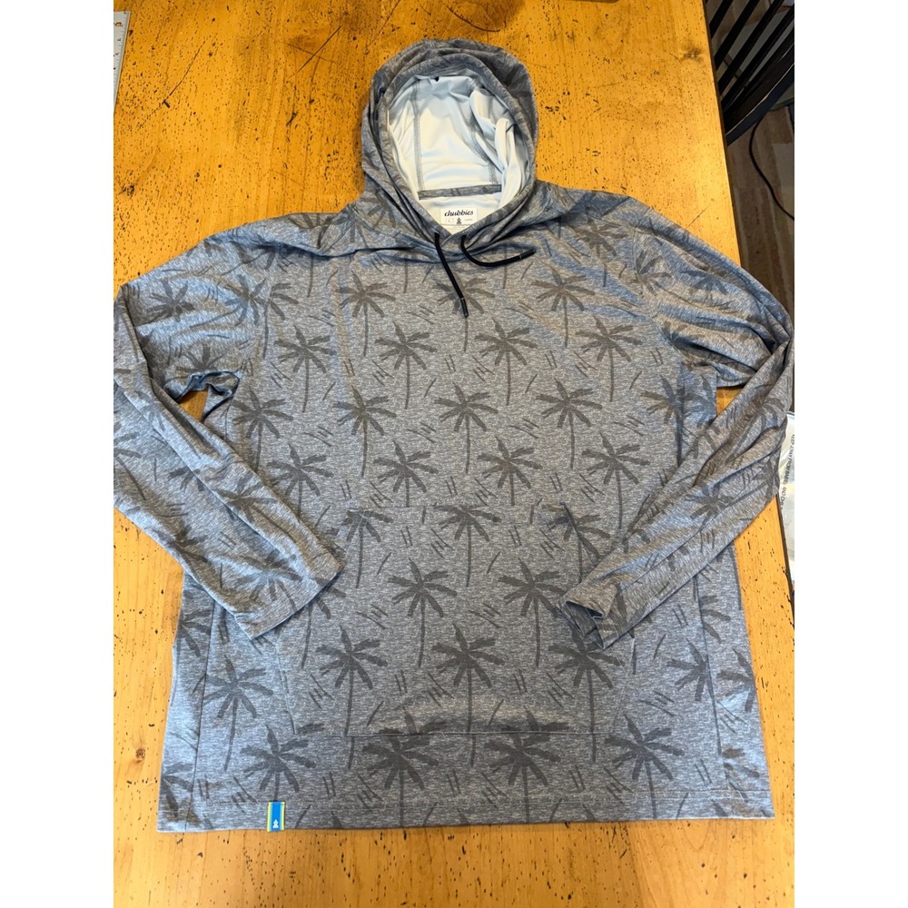 Chubbies Performance Hoodie Large Green Gray Palm Tree Print Active Sweatshirt
